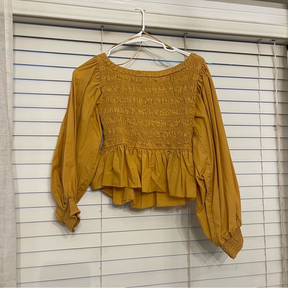 Free people smocked top poplin puff sleeve - Picture 2 of 5